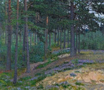 landscape Painting - BLUEBELLS Nikolay Bogdanov Belsky woods trees landscape